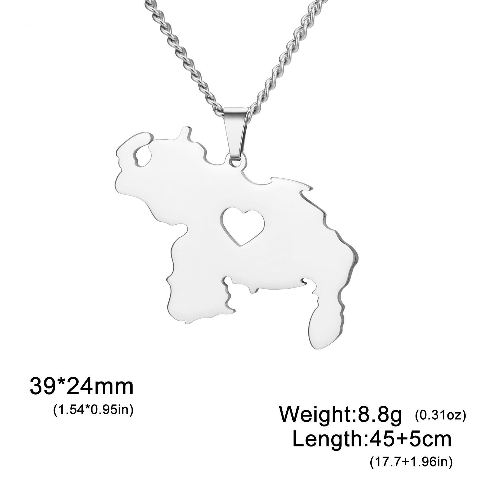 My Shape Venezuela Map Heart Pendent Necklaces for Women Men Stainless Steel Ethnic Maps Charms Chains Jewelry Accessories Gifts