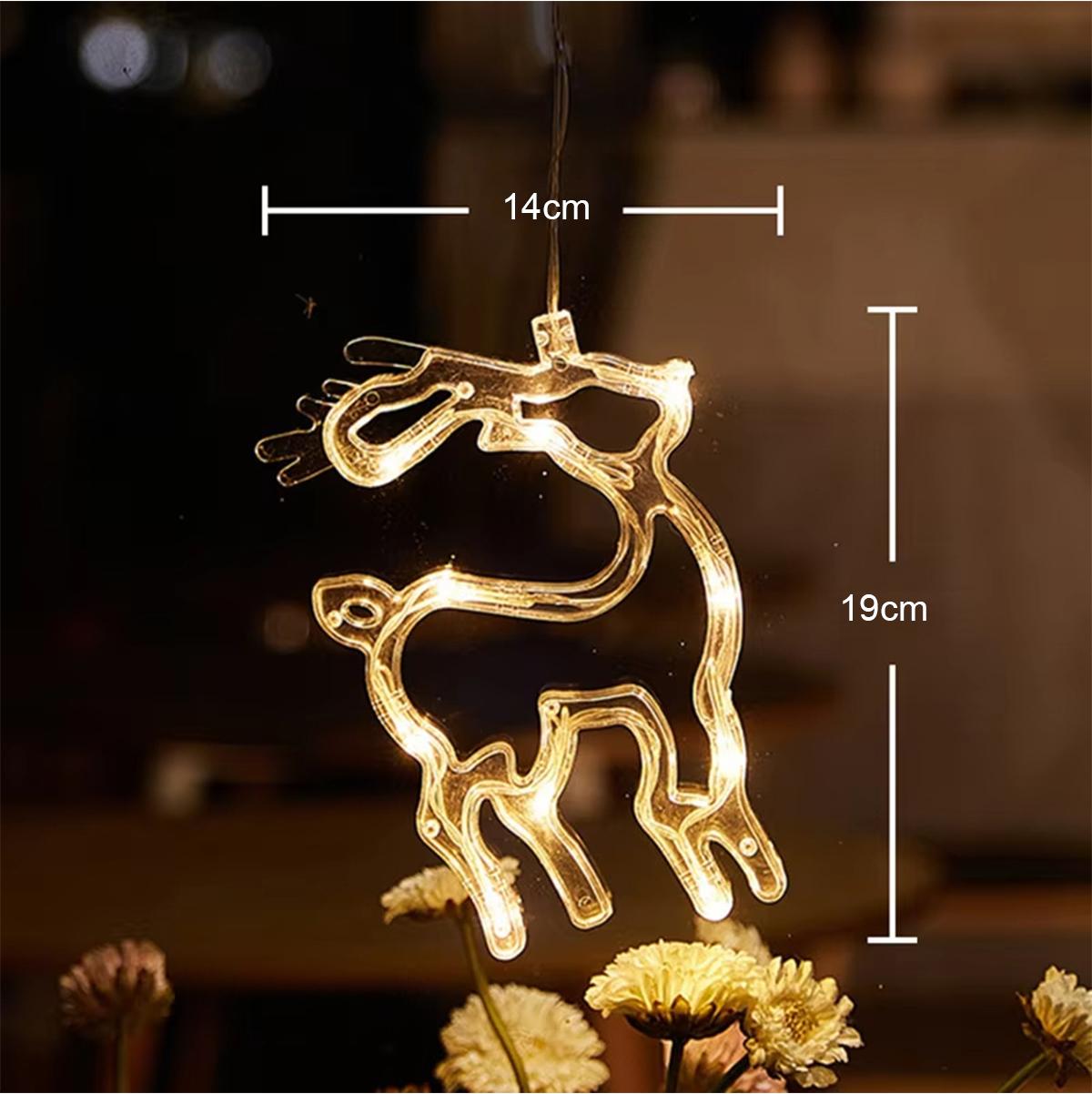 

Светодиодные рождественские огни на окно, работающие от батареек, звезда, елка, теплый белый, на присоске, Санта Клаус, олень, подарок, снеговик олений