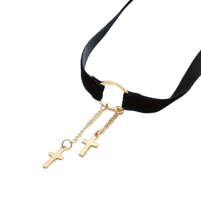 Vintage Elegant Circle Tassel Cross Choker Necklace