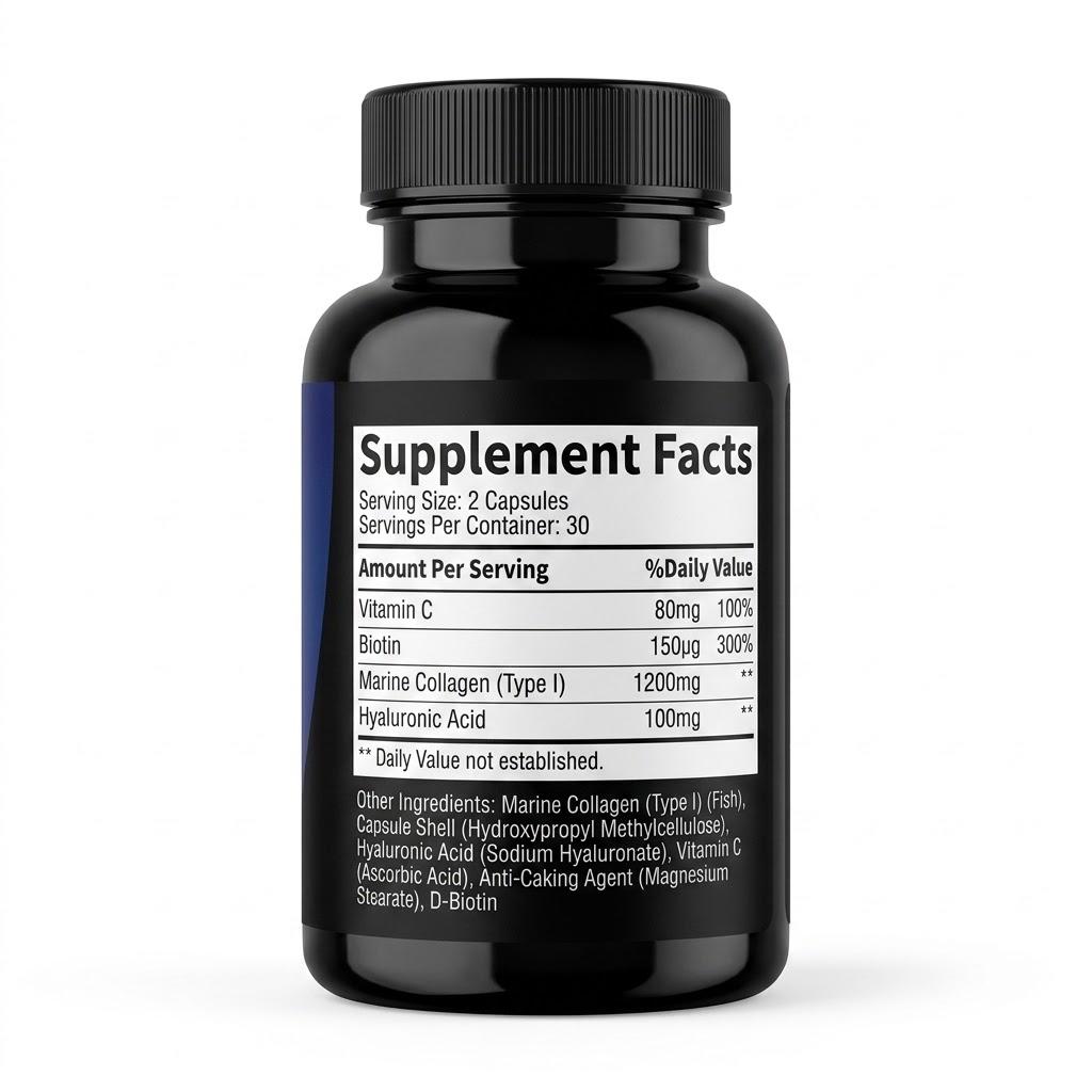 Complesso di Collagene Marino 1200mg con Acido Ialuronico, Vitamina C e Biotina (60 Capsule)