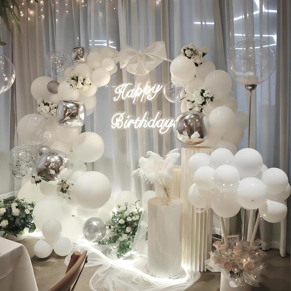 144PCS White Latex Balloon Set Suitable for Birthday Parties, Weddings, Valentine's Day Party Decorations