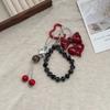 Cute Red Heart Cherry Design Beaded Keychain Creative Bow Bead Handbag Decor Luxury Keychain Pendant Bag Accessories