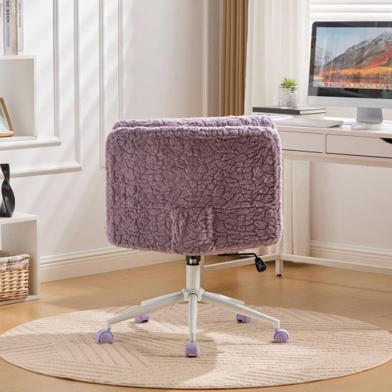 26.4 Inch Seat Office Chair, Artificial Rabbit Hair Home Office Chair with Metal Base, Adjustable Desk Chair Swivel Office Chair, Vanity Chair