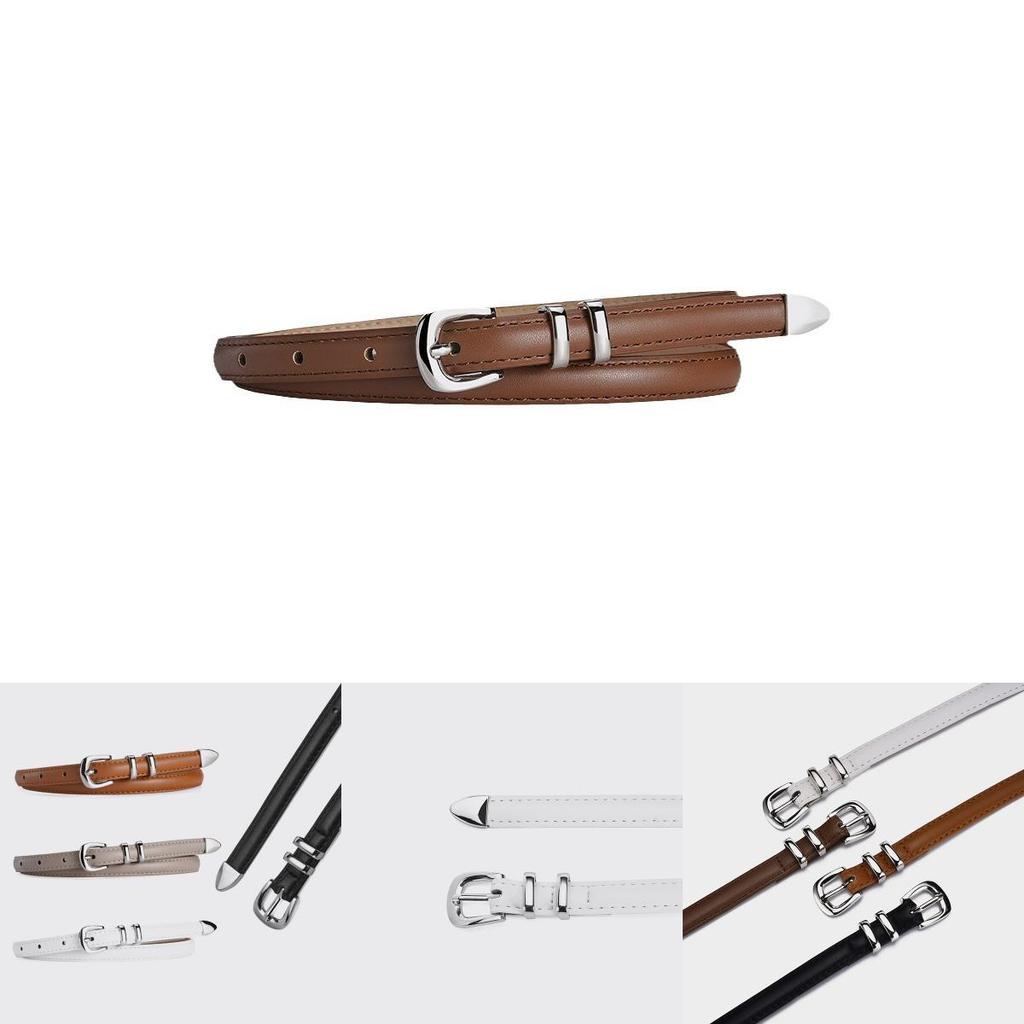 Versatile And Chic Women's Thin Pu Leather Belt Set With Elegant Silver Buckle