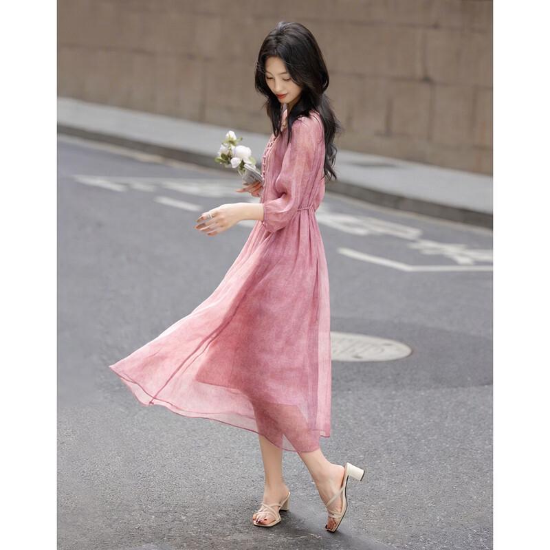 Demana Misty Rose Elegant Printed A-Line Midi Dress S