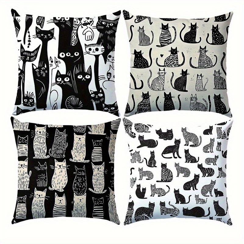 Home Decor Black And White Cat Pattern Pillow Covers Pattern Cushion Cover Suitable For Sofa Bedroom Car Pillow Cover