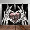 Gothic Skeleton Hands Tapestry Skull Heart Wall Hanging Macabre Art Fabric Poster For Living Room Bedroom Home Decor Aesthetic
