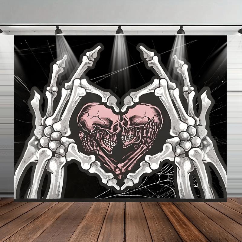Gothic Skeleton Hands Tapestry Skull Heart Wall Hanging Macabre Art Fabric Poster For Living Room Bedroom Home Decor Aesthetic