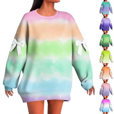 Sudadera Camiseta de Manga Larga Holgada con Cuello Redondo y Lazo con Estampado Graduado para Mujer