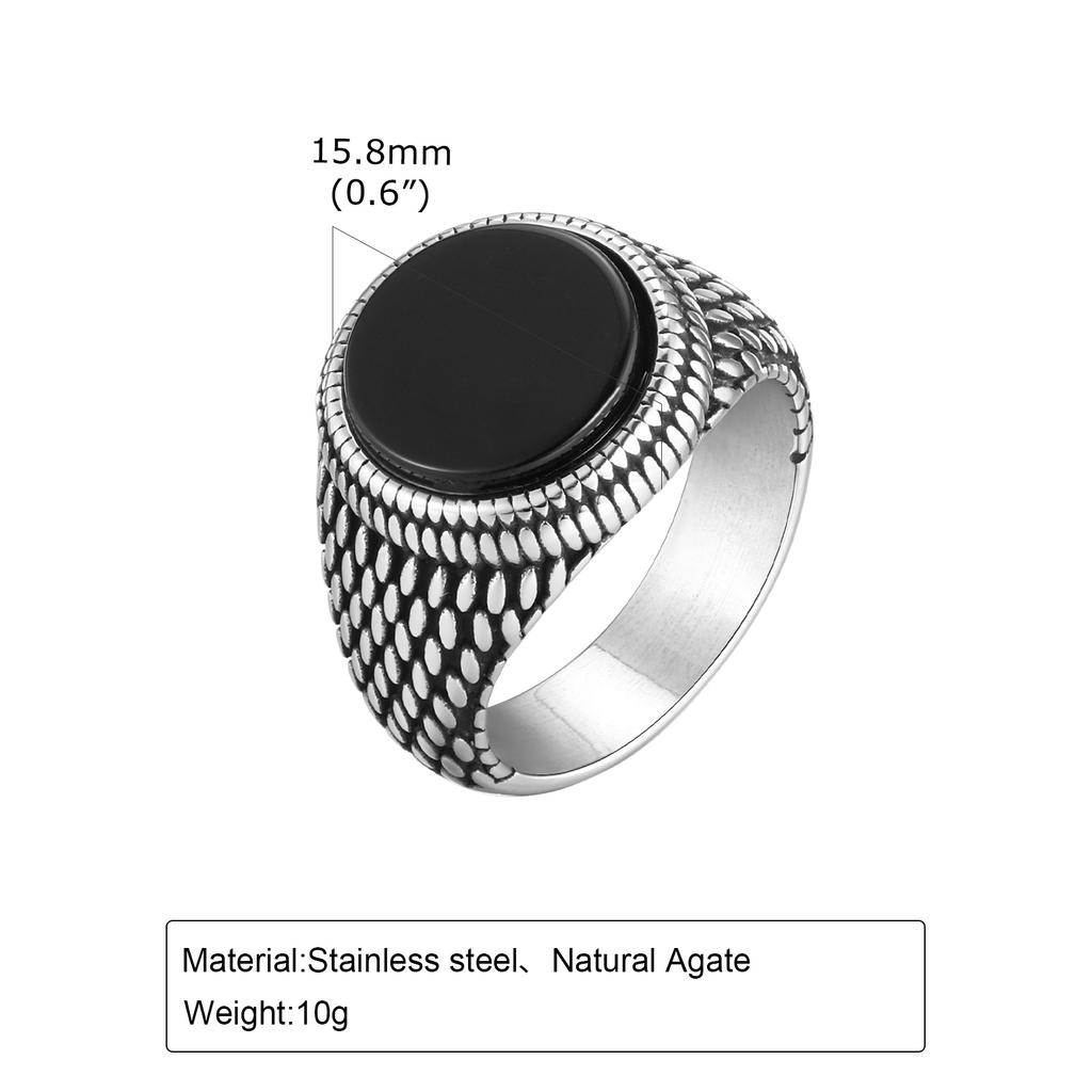 Punk Round Gemstone Rings for Men,Stainless Steel Scales Ring Band Finger,Stylish Hiphop Signet Ring Jewelry Gift for Him Boys