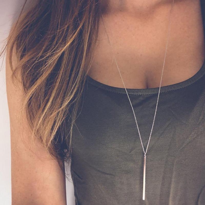 New Minimalism Bar Shape Pendant Long Chain Necklace Women Party Banquet Jewelry In Good Sales Store
