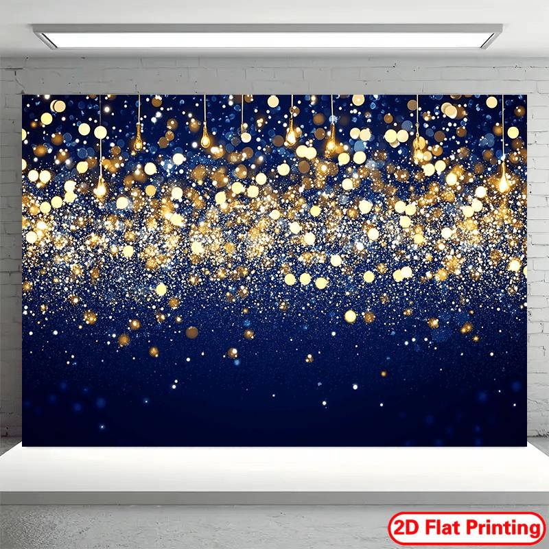 2D Plane - 1 Piece of Fashionable Navy Blue and Gold Glittering Abstract Background Banner Made of Polyester Material