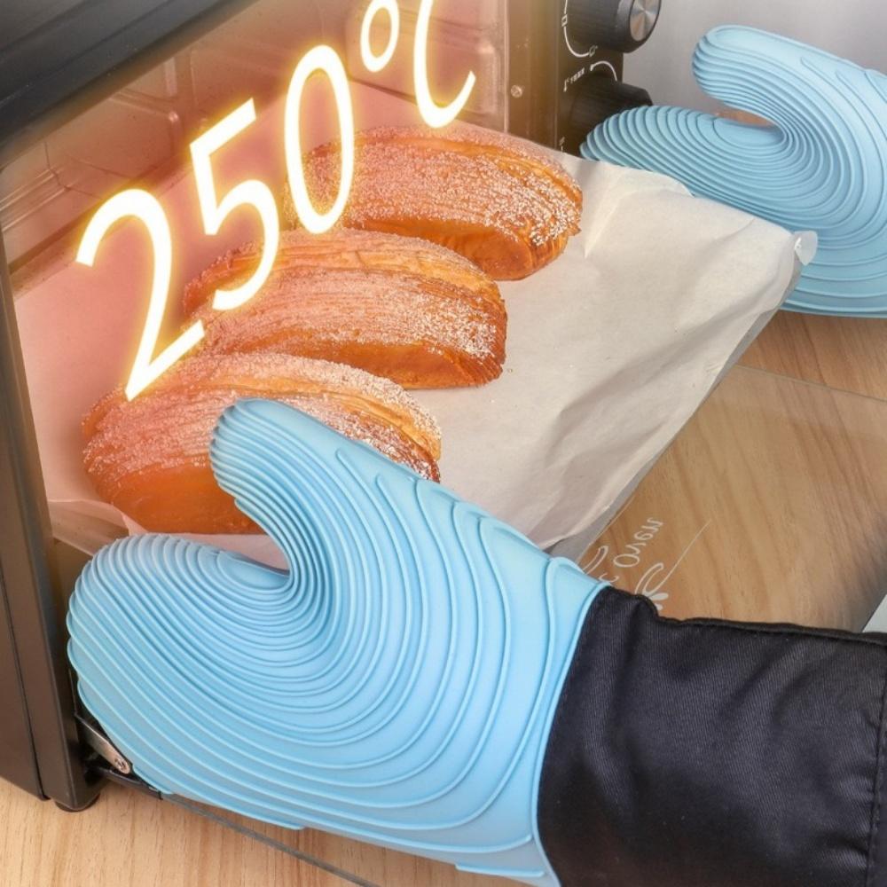 Silikon-Ofenhandschuhe zur Hitzedämmung, geeignet zum Kochen, Backen und Grillen, verlängertes Modell, BPA-frei, leicht zu reinigen, flexib