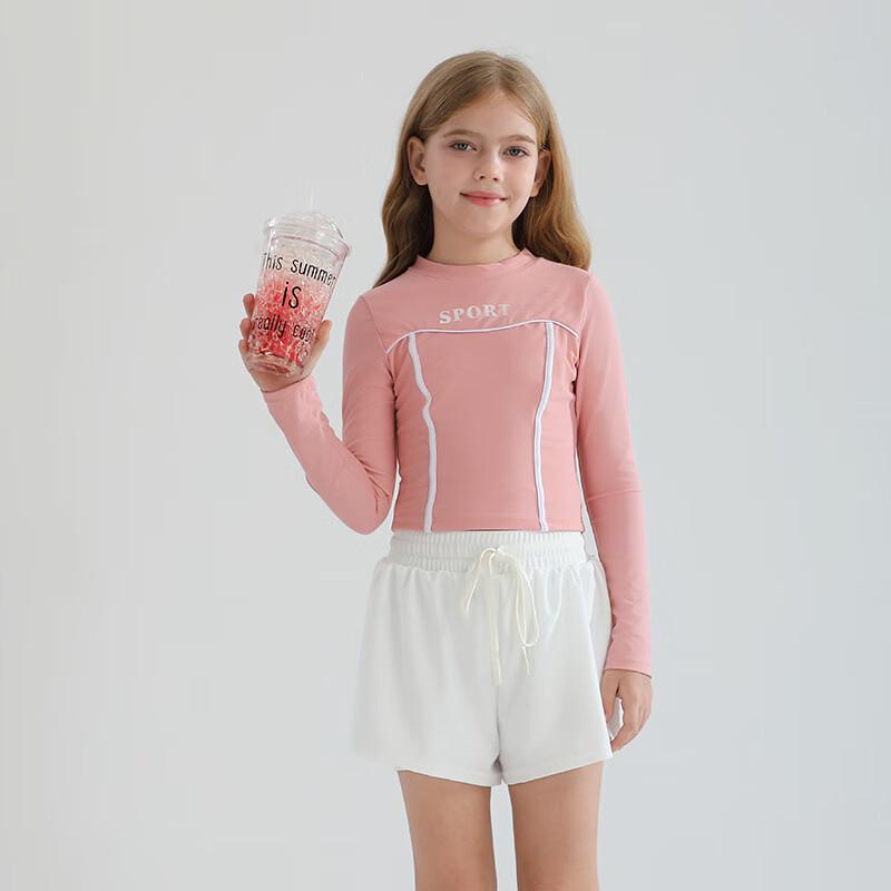 Girls Long Sleeve Sun Protection Split Skirt Swimsuit S