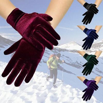 Autumn And Winter Women's Golden Velvet Gloves Elastic Velvet Gloves Outdoor Cycling Warm Driving Gloves Flat Mouth