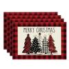 4pcs Kitchen Supplies Linen Christmas Placemat Rectangular Heat Resistant Table Mat Non Slip Tableware Pad Party