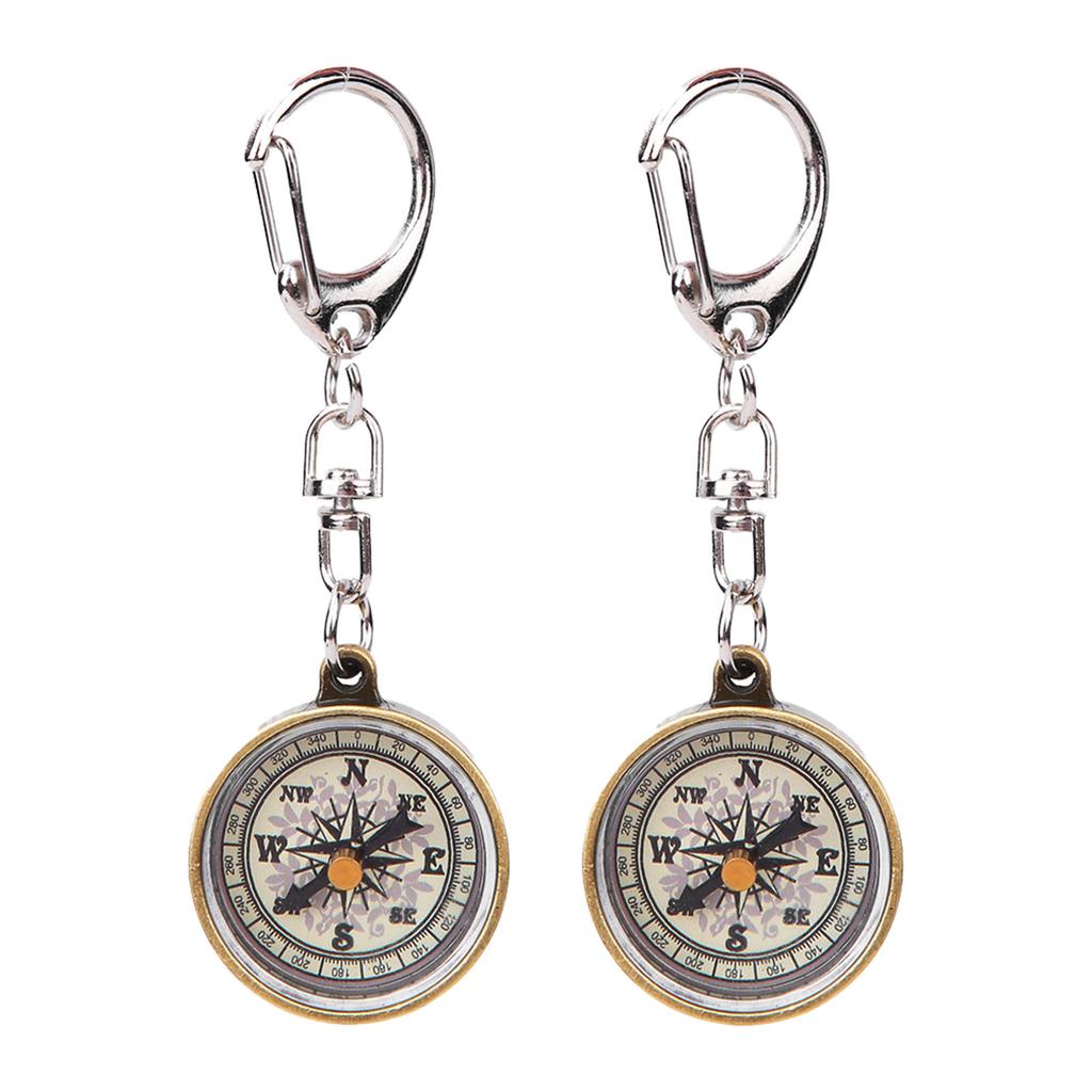 2PCS Vintage Portable Zinc Alloy Compact Pocket Compass Keychain for Outdoor Navigation Tools