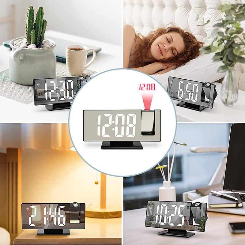 LED Projection Alarm Clock for Bedroom Ceiling Wall Mirror Digital Desktop Clock with 180° Rotatable Projector Snooze Temperature