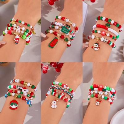 Weihnachts-Kombinationsarmband Kreatives Buntes Acryl Santa Schneeflocke Stretch Perlenarmband Kinder Frohe Weihnachten Geschenk Gastgeschenk