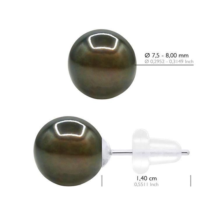 Boucles d'oreilles - PEARLS & COLORS - Prestige - Perle de Tahiti 7,5–8 mm - Or blanc 375/1000 - Qualité A+