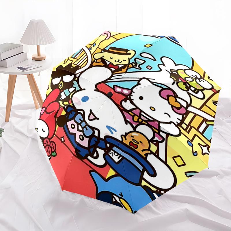1pc Hello Kitty & Friends Automatic Opening Folding Umbrella - 8 Rib Iron Frame Outdoor Umbrella - Festival Gift for Fans, Travelers, Everyday Use - P