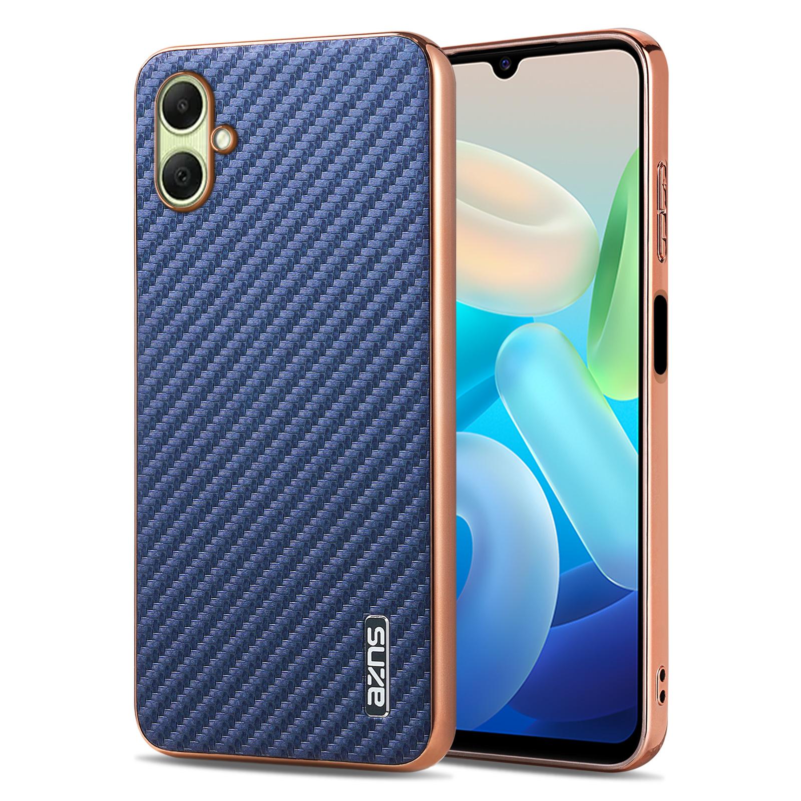 

AZNS For Samsung Galaxy A07 4G Case Electroplating Carbon Fiber Texture PU+TPU Phone Cover Blue