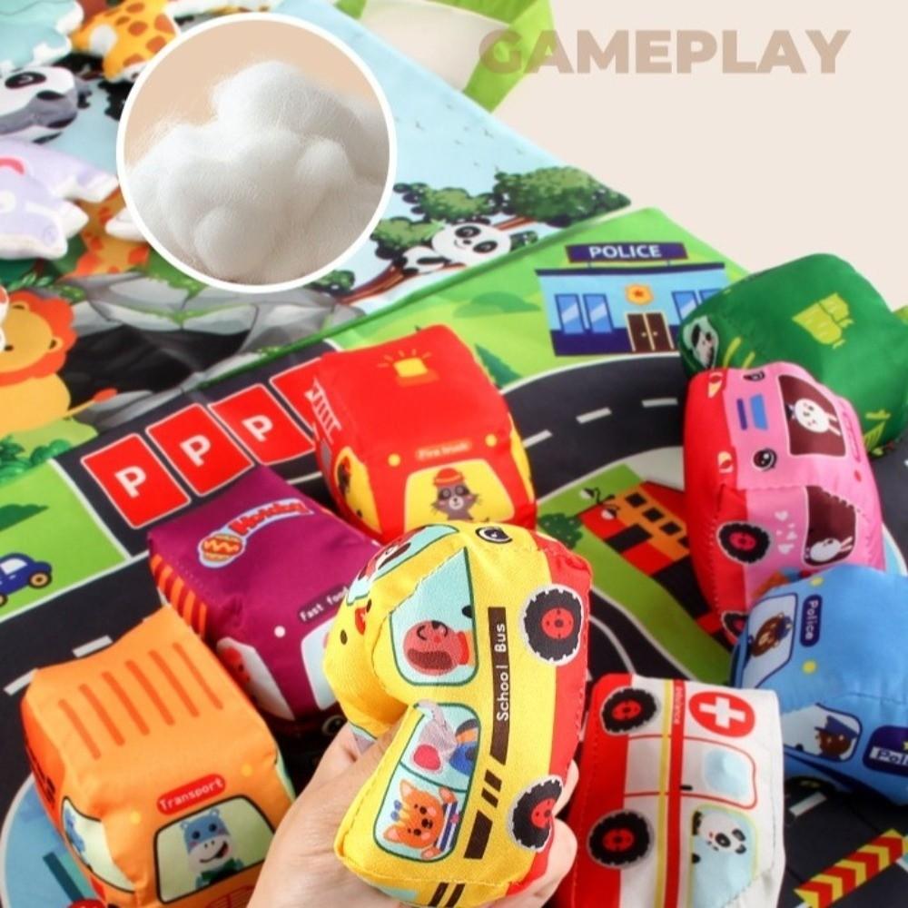 6/9pcs Set with Play Mat Soft Cloth Car Toy Soft Cloth Montessori Toy Sound Paper Rattle Toy Baby