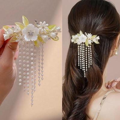 1PC Mode Elegante Perle Quaste Haar Klaue Clips Haarnadeln Blume Haar Clip Kopfbedeckungen für Frauen Mädchen Haar Zubehör