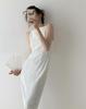 Waist-Cinching Textured Pearl White Maxi Dress - French Pearlescent Camisole Design