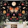 Butterfly Tapestry Moon Star Retro Floral Crystal Plant Aesthetic Tapestries for Bedroom Night Sky Room Decor Tapestries Wall