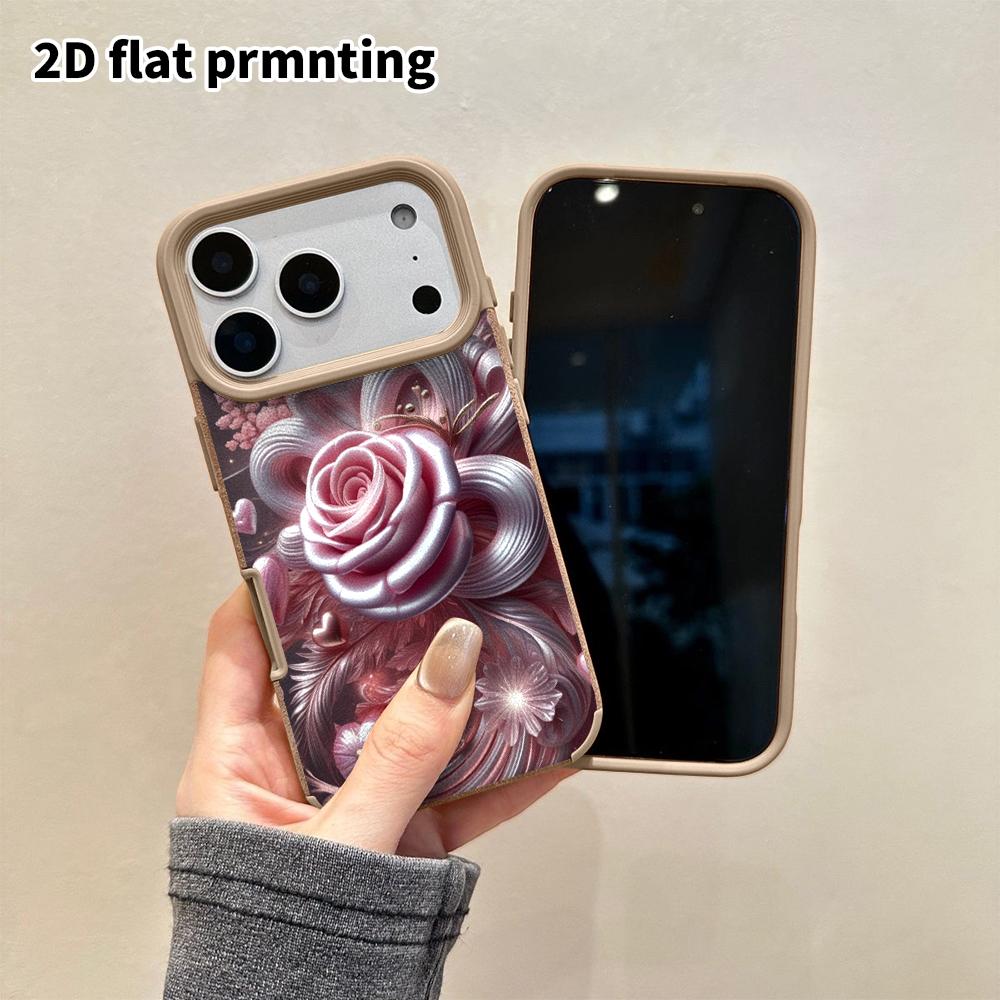 Phone Case: 2D Flat Lambskin Suitable for iPhone 18 17 16 15 14 13 Pro, Pearl Rose, Christmas and Halloween Gift