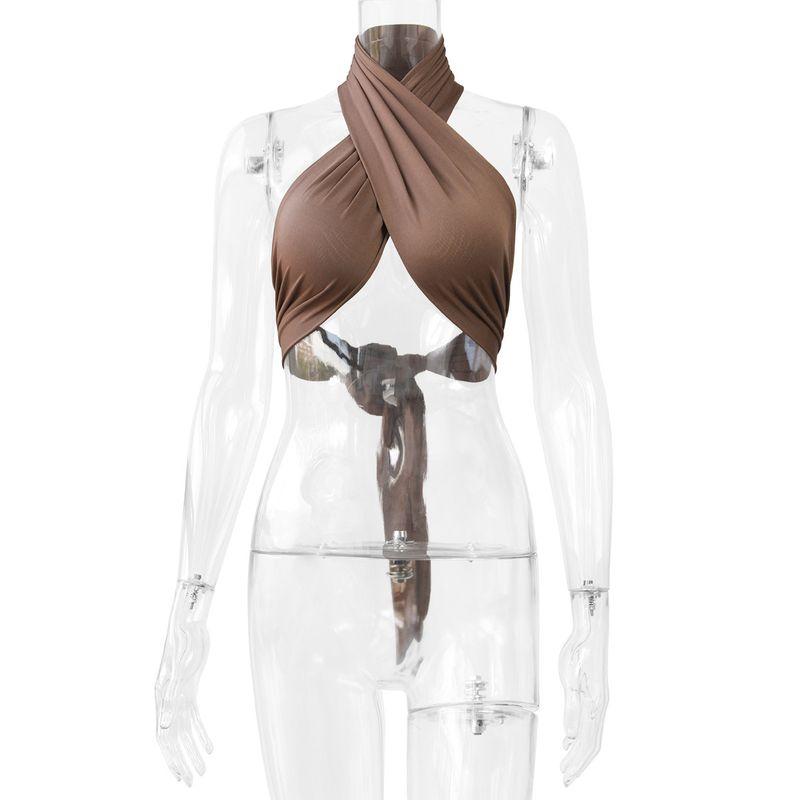 

Outfitgirl3diy Cloth Strip Strap Vest Wrapped Chest Fashion Style Women s Clothing Sexy Sexy Open Back Minicoat Shallow coffee All yards