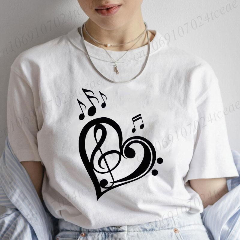 Musical Note Heart Print Unisex T Shirt Short Sleeve O Neck Unisex Tshirt Ladies Fashion Tee Shirt Tops Clothes Camisetas Mujer