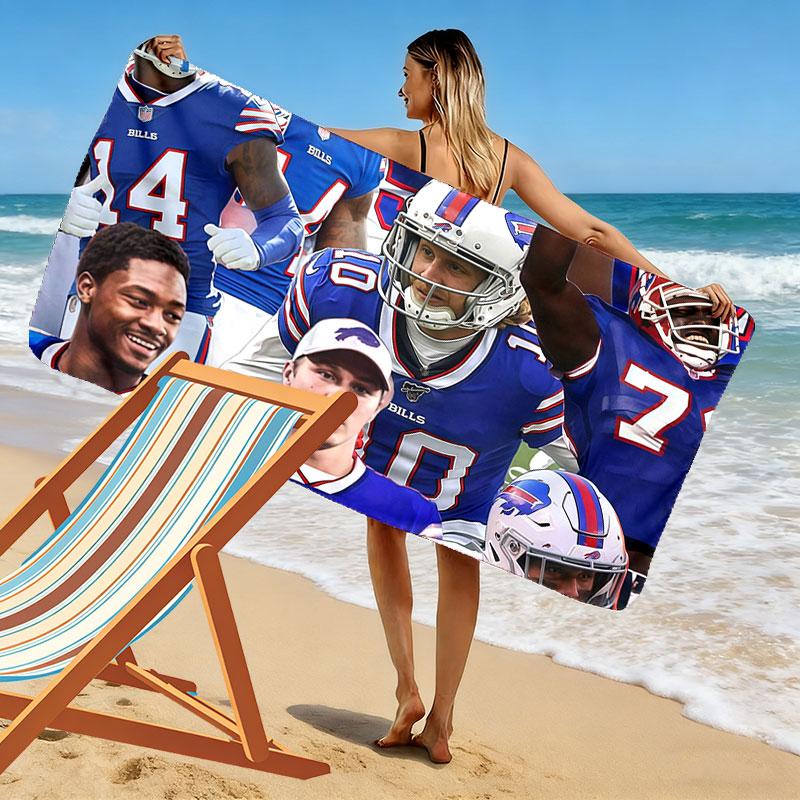 Buffalo Bills Players Print Beach Towel, Large Soft Quick Dry Towel for Beach Camping Swimming
