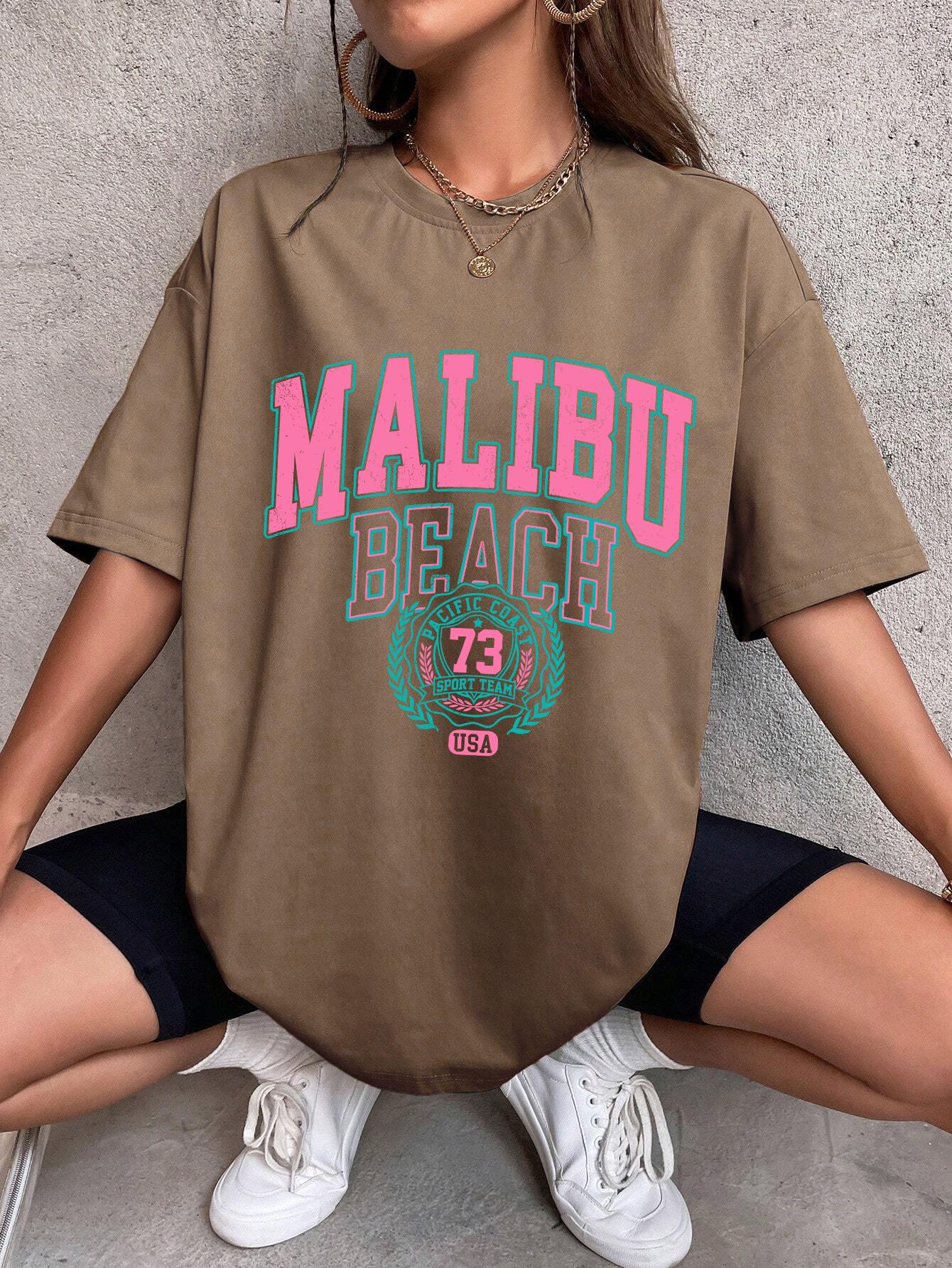 

Malibu Beach Letter Print Print Женские футболки Уличные повседневные футболки Летние брендовые футболки Одежда Хип-хоп Дышащие футболки для женщин M