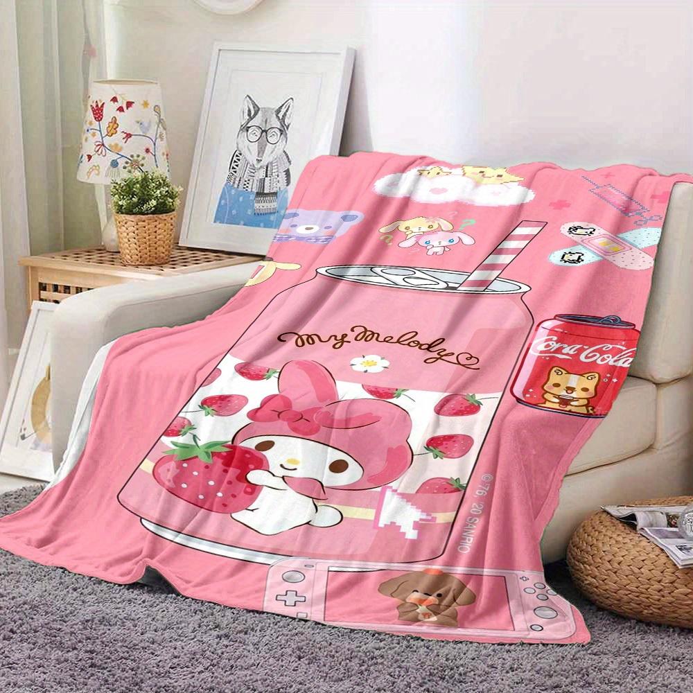 1pc StrawberryMyMelody RV Blanket, Digital Printed Flannel Blanket, Multi-Purpose Four Seasons Hypoallergenic Quilt for Sofa, Bed, Office, P