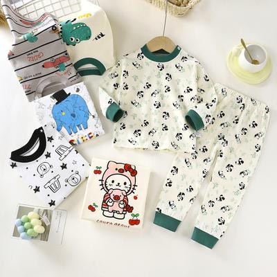 Kids Cotton Thermal Underwear Set Boys Girls Autumn Pajamas Home Wear Long Sleeve Top And Pants Baby Warm Base Layer