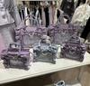 Borsa a mano quadrata stile Lolita giapponese con volant in pizzo e fiocco con strass e perle, borsa a spalla per donna
