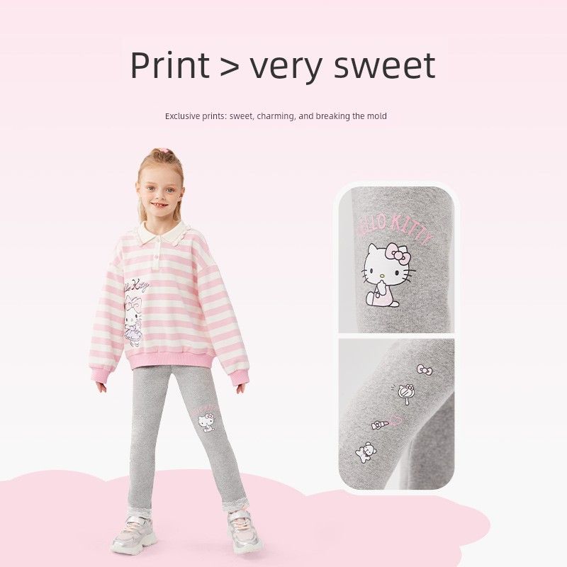 Melody Girls' Fleece-Lined Pants, Autumn 2025 New Stylish Children's Leggings, Sweet Slim-Fit Girls' Long Pants
