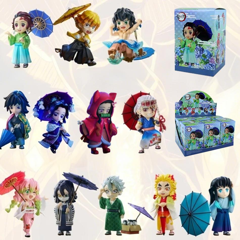 Within Stock Demon Slayer Kimetsu No Yaiba Plum Rain Blind Box Tanjirou Zenitsu Nezuko Inosuke Pvc Collectible Desk Decor Model Toy