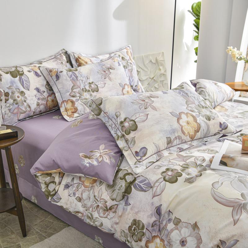 Fresh Orange 100% Cotton Four-Piece Bedding Set - Duvet Cover & Bed Sheet for Student Dorms and Homes