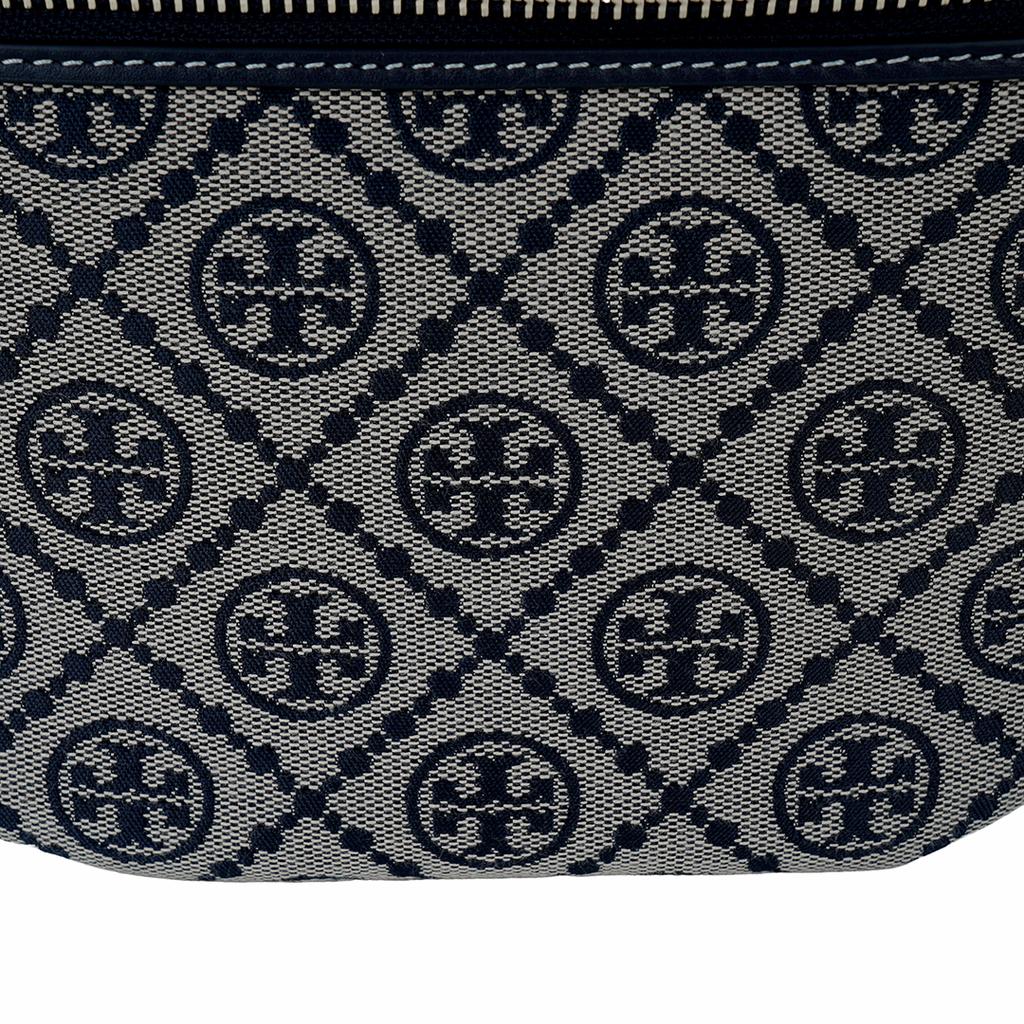 Tory Burch T Monogram Embossed Classic Logo Pattern Zipper Closure Cotton Waist Bag Women Waist Bag Navy-Blue 162094-405