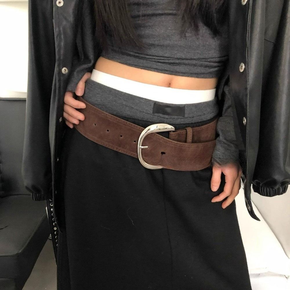 Metal Buckle Leather Waistband Jeans Girdle Western Cowboy Belt Retro Women Wide Belt  Girl