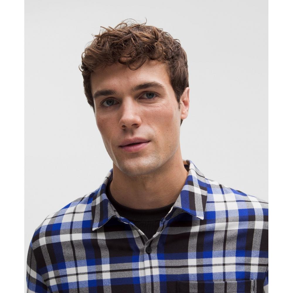 Lululemon Brushed Woven Overshirt Prospect Plaid Black Pigment Blue