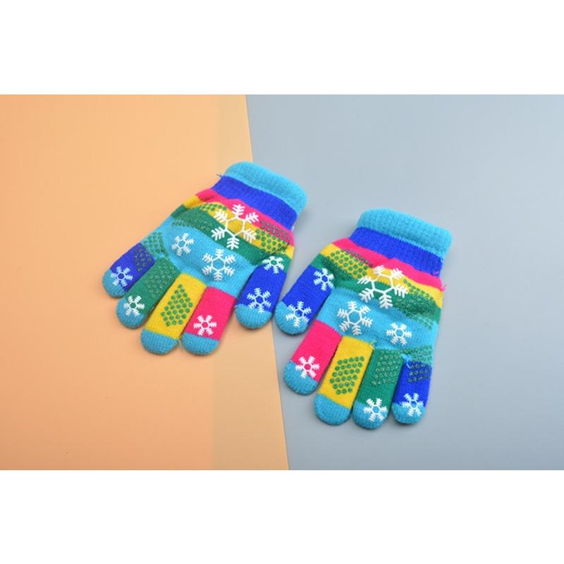 Mary Children's Gloves, Five-finger Baby Autumn and Winter Colored Snowflakes, Six-color Students and Children Double-layer Thickened Warm
