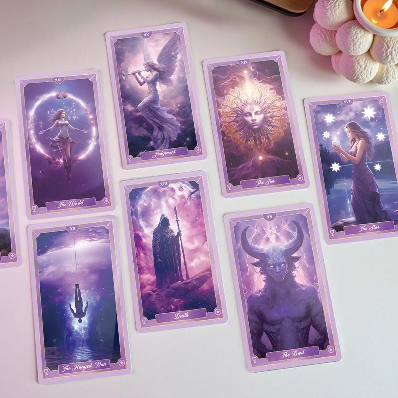 2025 Fantasy Tarot Deck 78 Cards 12x7cm Beginner Rider Waite Premium Quality Double Copper Paper Original Purple Themed Design