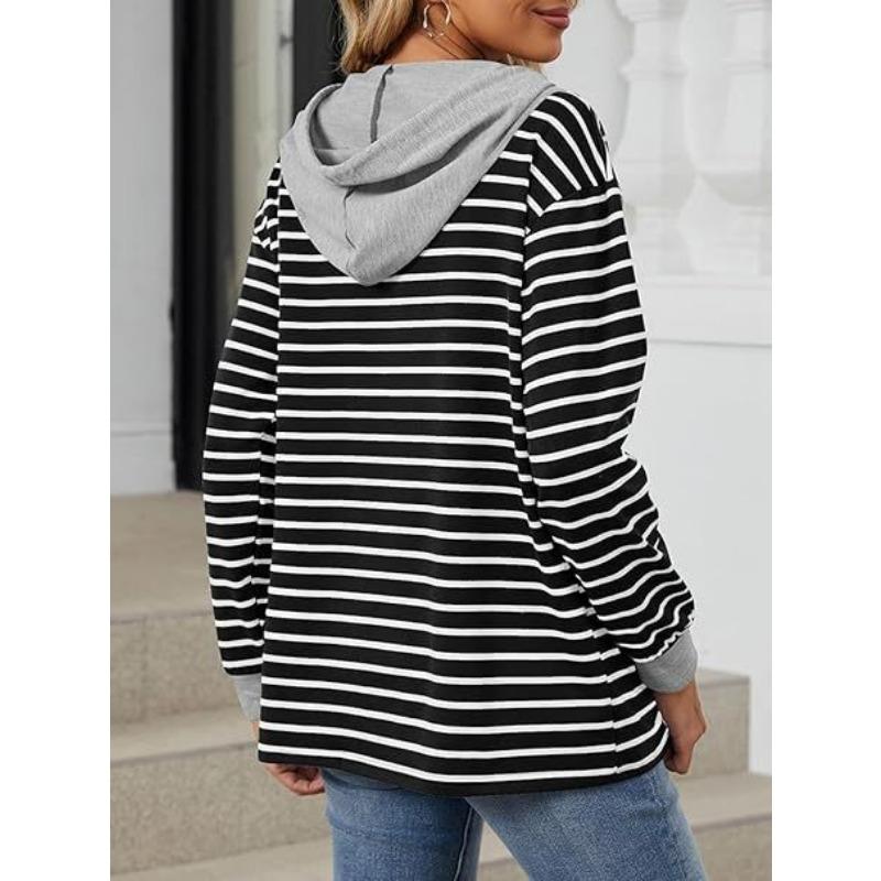 YYFS Women's Fashion Casual Stripe Print Long Sleeve Hooded Hoodies & Sweatshirts