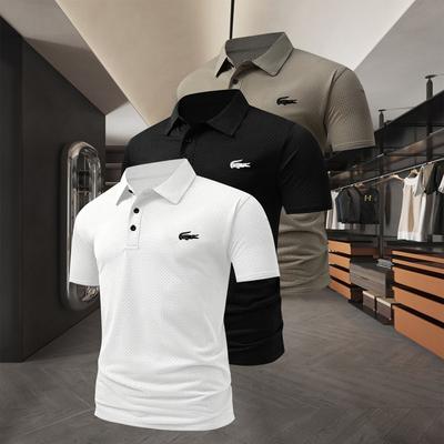 Casual Men's 3Pcs Polo Set with a Simple 3button Collar Design, Suitable for the Golf Course, the Office, and Everyday Wear