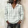 Women's Long Sleeve Pullover Hoodie with Plaid Print and Drawstring Casual Top