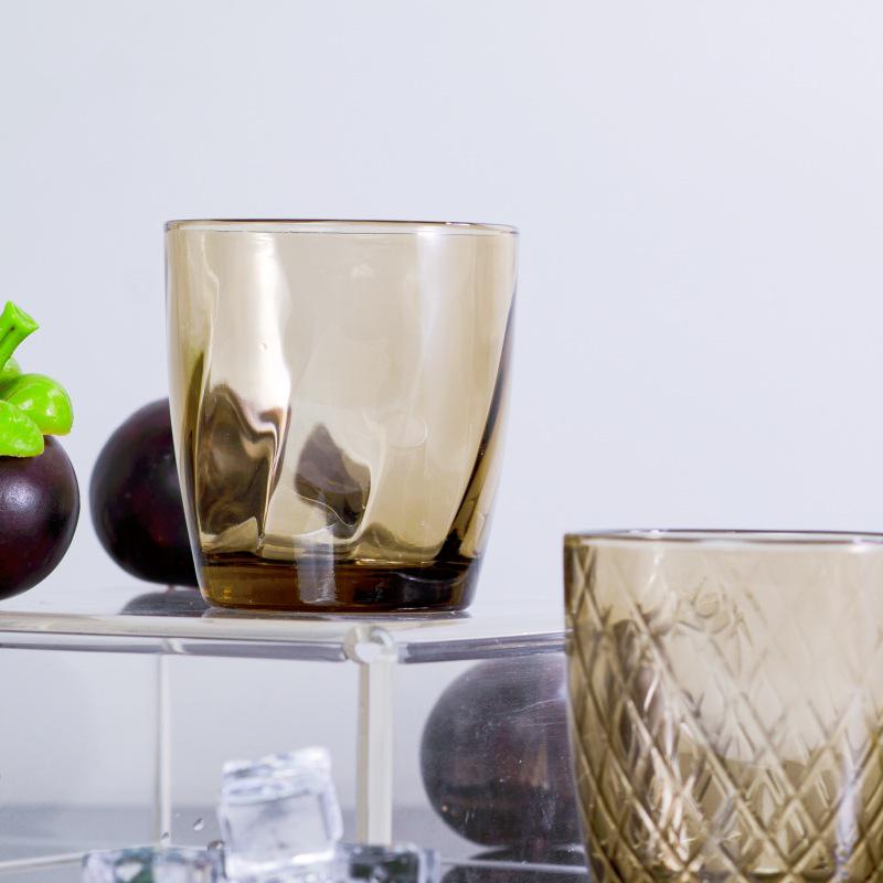 Hebe Engraved Flower Glass Cup, Round Mouth, Dark Gold - Stylish Juice & Milk Cup